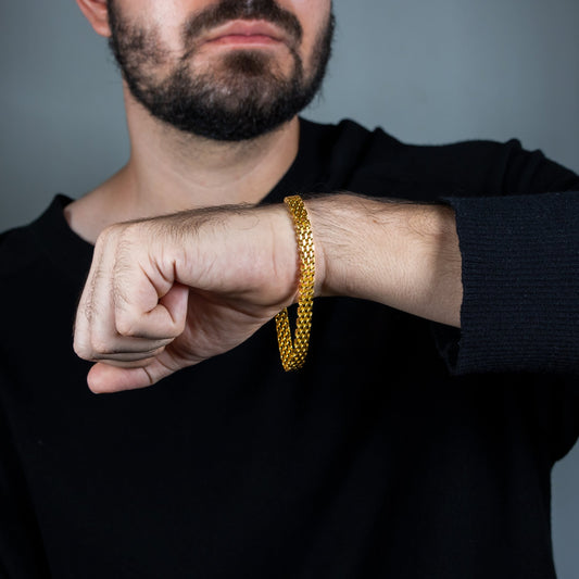 Combo Chinesca Hombre – Cadena Chinesca de Corte Masculino + Pulsera Chinesca de Regalo, Texturizada con Detalle de Pulido Espejo - Lioro