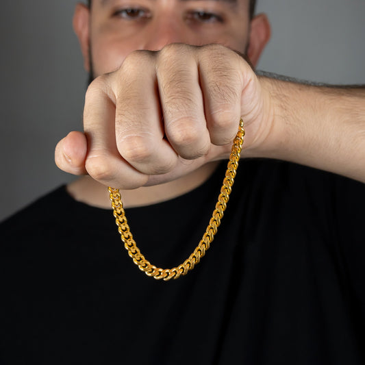 Combo Cubana Hombre - Cadena Cubana Gruesa + Pulsera Cubana de Regalo, de Eslabón Compacto con Cierre Seguro - Lioro