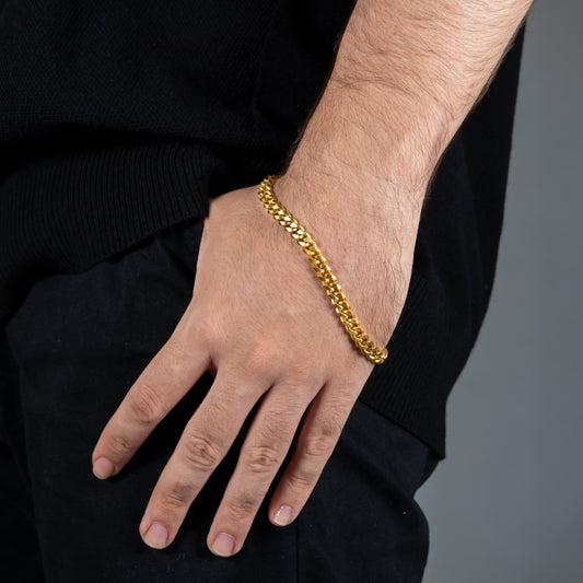 Combo Cubana Hombre - Cadena Cubana Gruesa + Pulsera Cubana de Regalo, de Eslabón Compacto con Cierre Seguro - Lioro